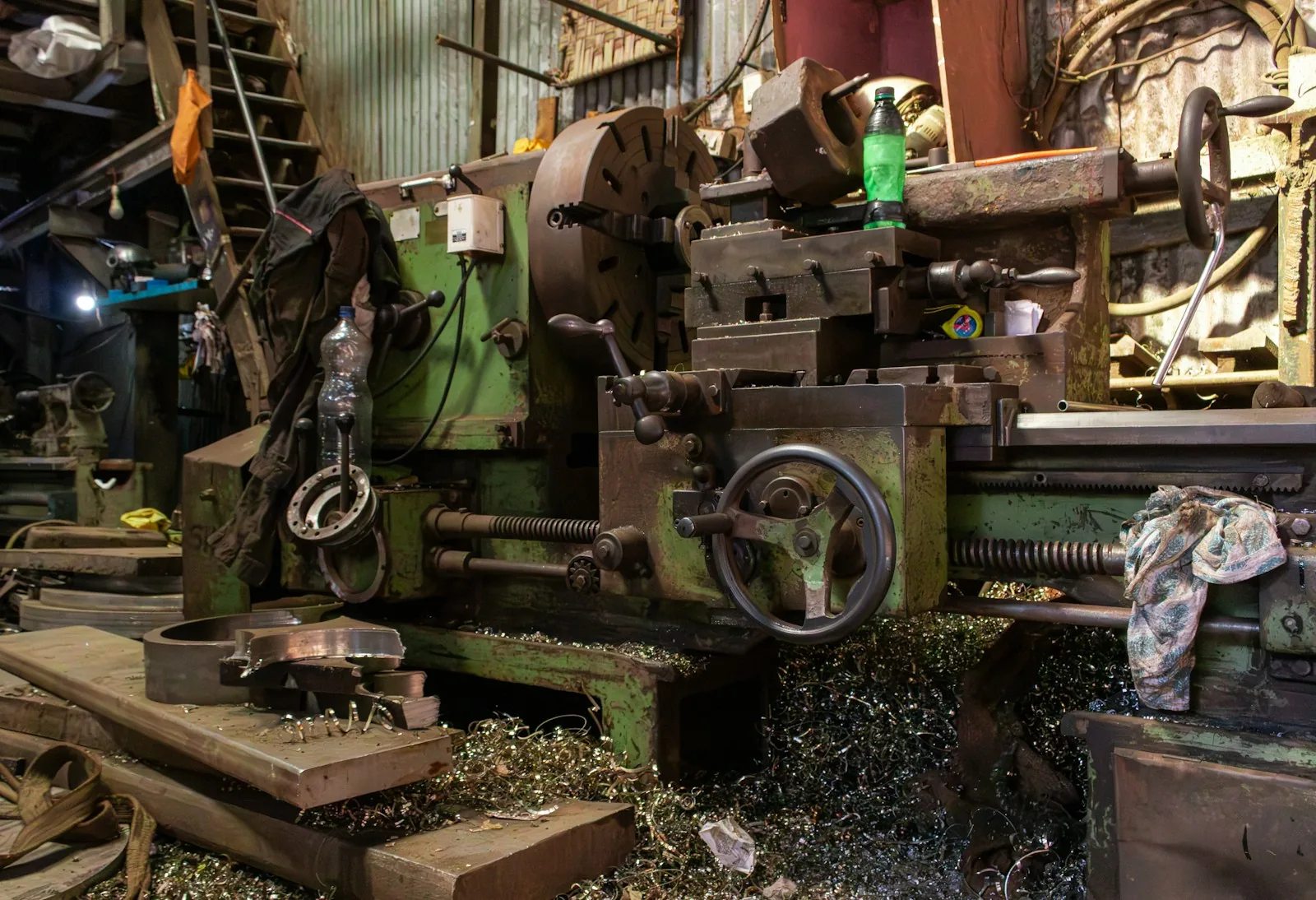 Industrial lathe machine in precision manufacturing workshop