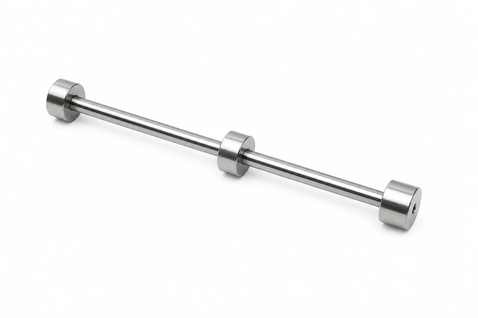 Long polished stainless rod with three collars