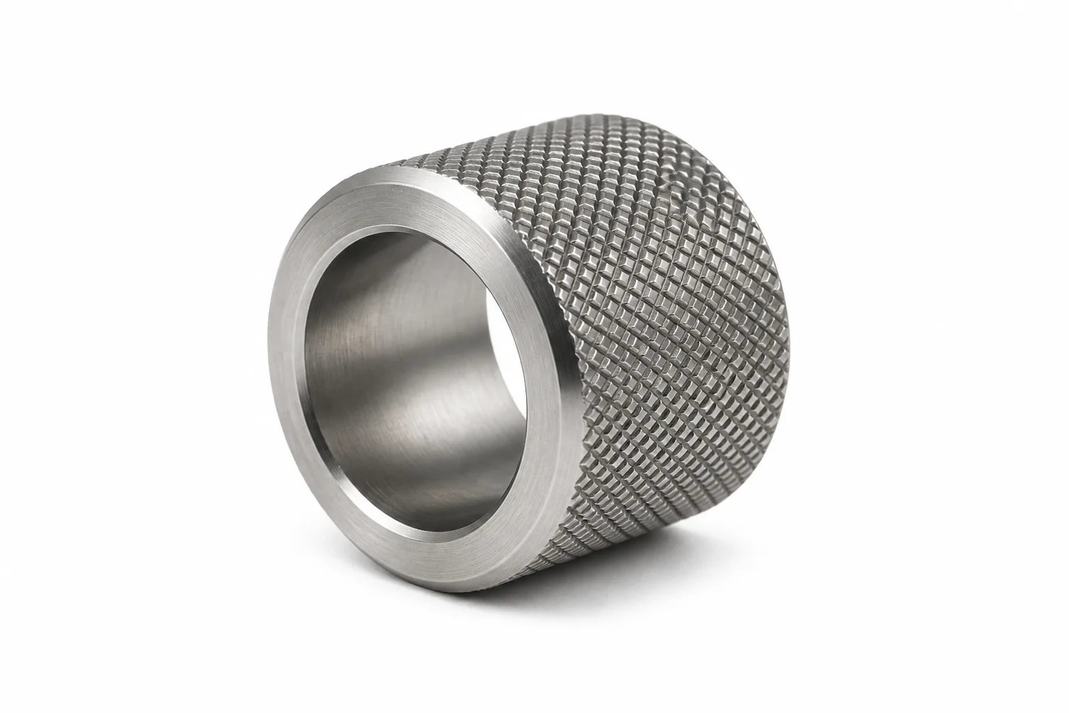 Precision-machined stainless steel bushing with knurled exterior